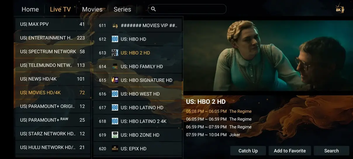 doneiptv Live TV channel navigation interface preview